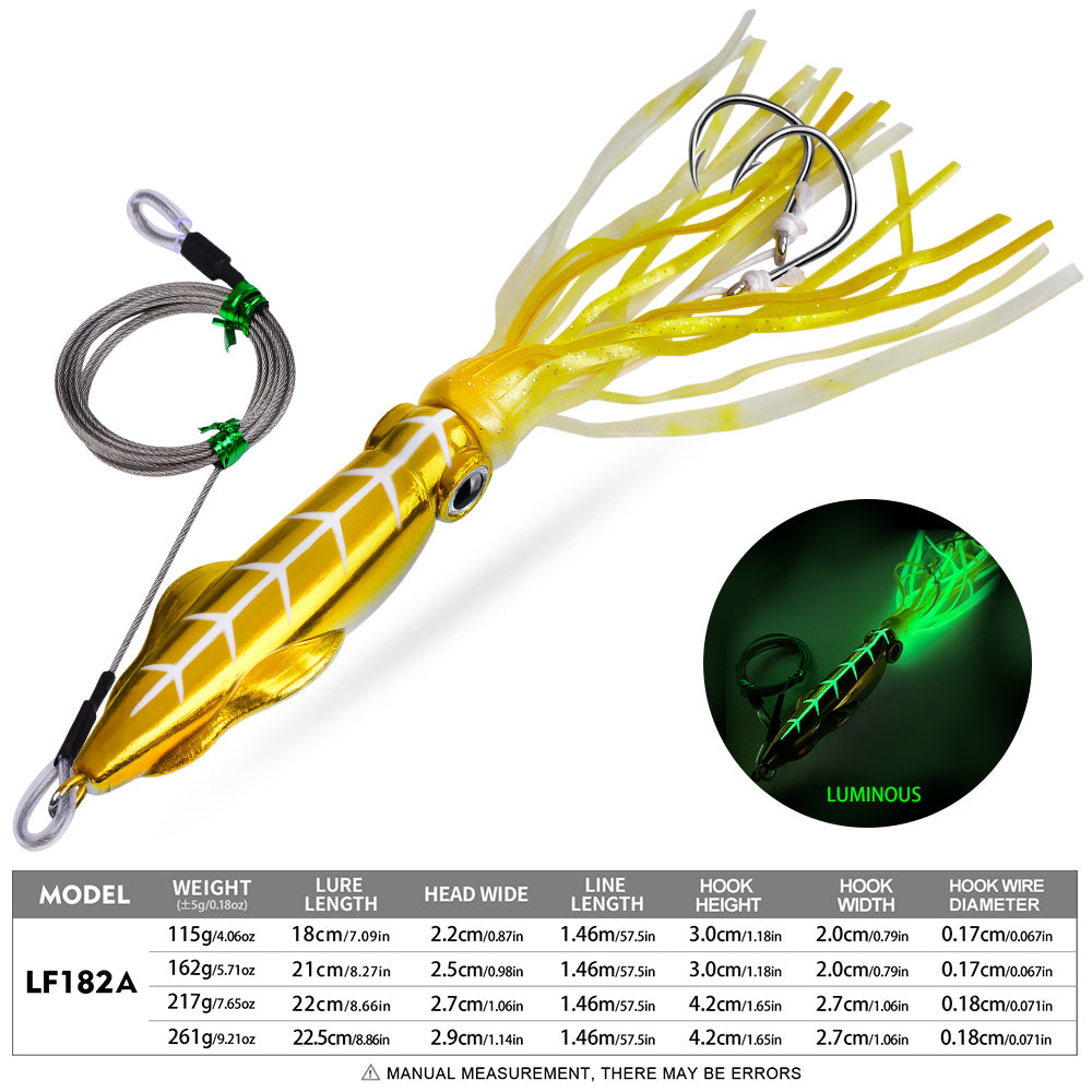KATYUSHA Squid Lure, 115g-261g, with Wire Leader; Double Hooks Saltwater Deep-Sea Squid Jigging Bait