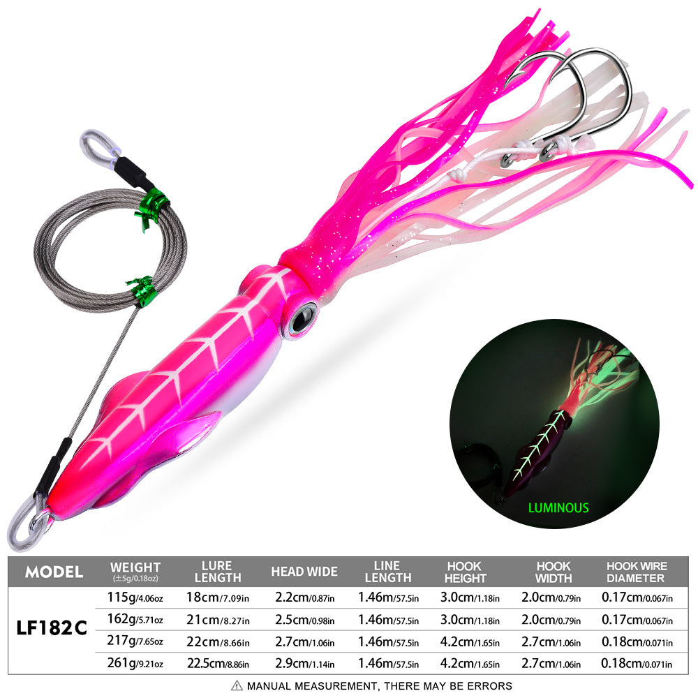 KATYUSHA Squid Lure, 115g-261g, with Wire Leader; Double Hooks Saltwater Deep-Sea Squid Jigging Bait