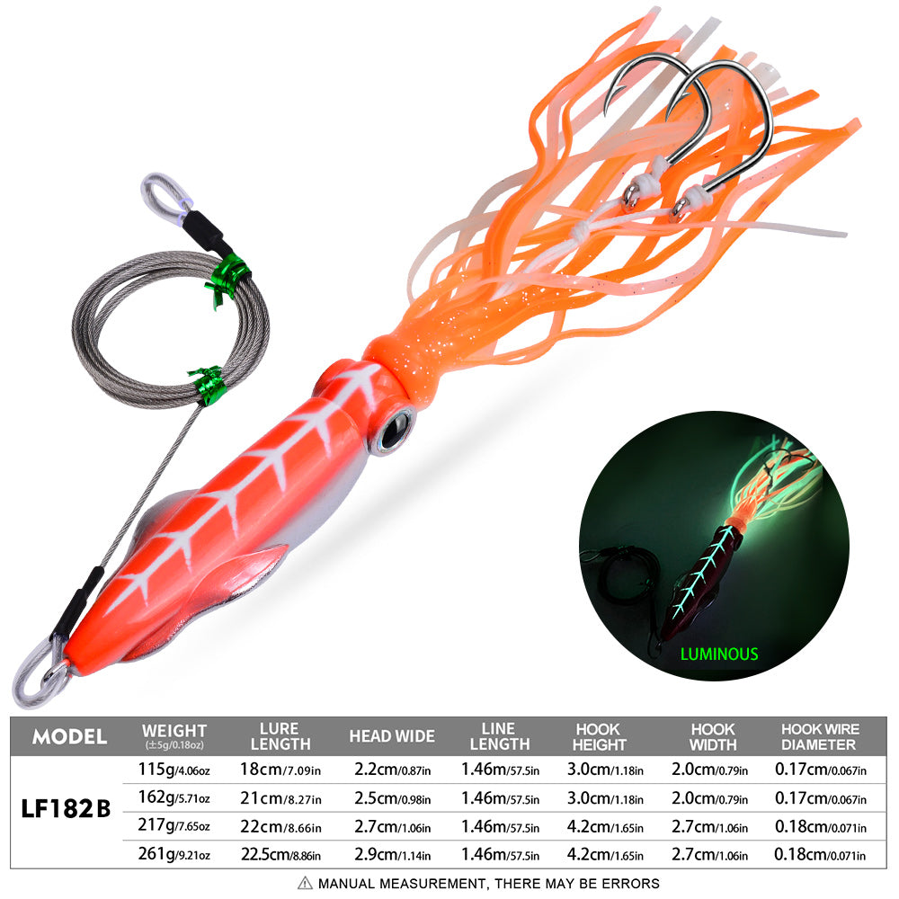 KATYUSHA Squid Lure, 115g-261g, with Wire Leader; Double Hooks Saltwater Deep-Sea Squid Jigging Bait