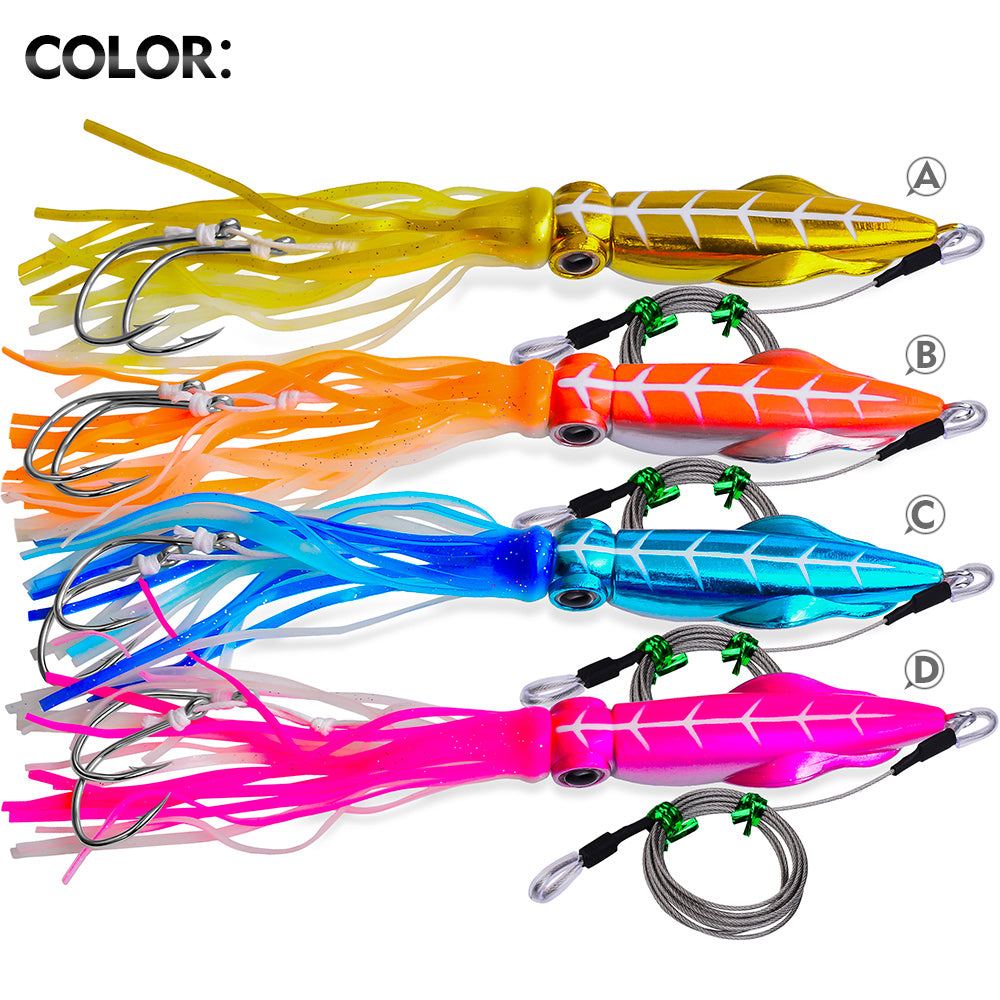 KATYUSHA Squid Lure, 115g-261g, with Wire Leader; Double Hooks Saltwater Deep-Sea Squid Jigging Bait