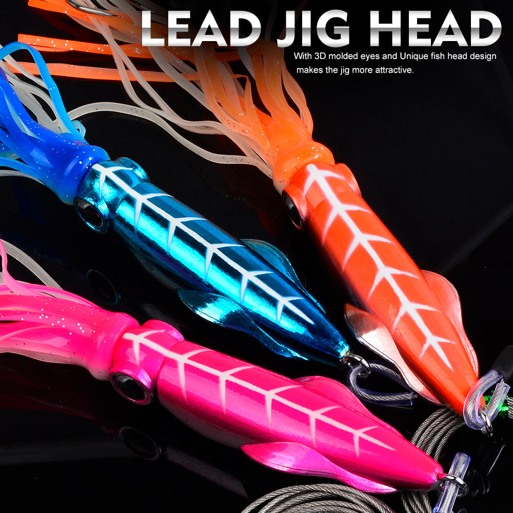 KATYUSHA Squid Lure, 115g-261g, with Wire Leader; Double Hooks Saltwater Deep-Sea Squid Jigging Bait