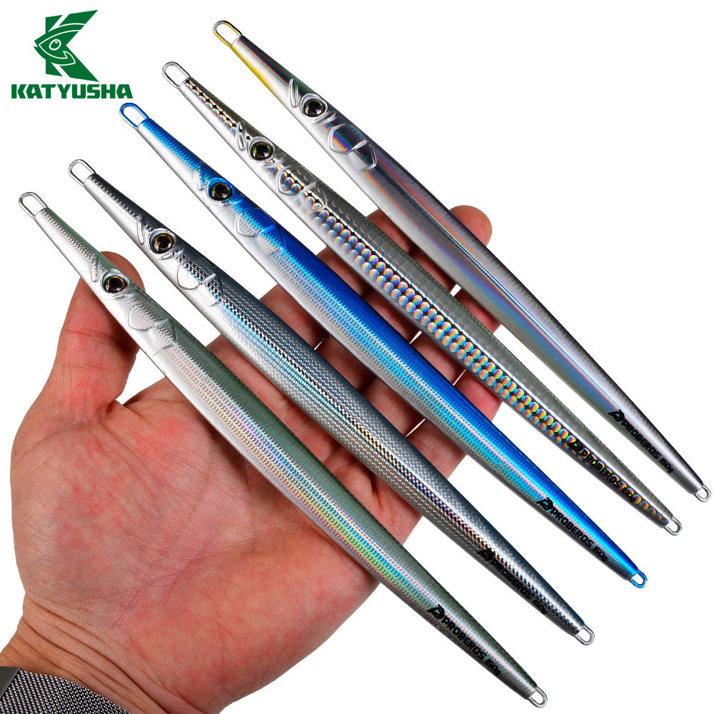 KATYUSHA Ultra-Slim Metal Jig Lure, 80g-150g, Holographic Design Saltwater Fast Sinking Deep-Sea Vertical Jigging Bait