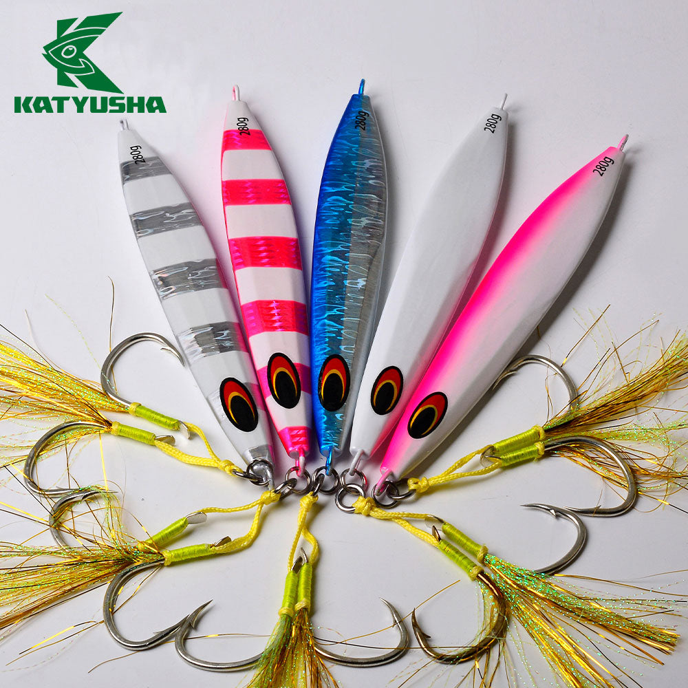 KATYUSHA Metal Jig Fishing Lure Swimbait Spinner Sea Tackle Kit Pesca Artificial Bait Cast 3D Laser Wobbler Pike Spoon Carp Hook( with Assist Hook)