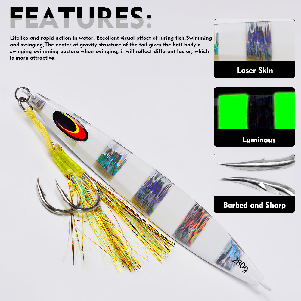 KATYUSHA Metal Jig Fishing Lure Swimbait Spinner Sea Tackle Kit Pesca Artificial Bait Cast 3D Laser Wobbler Pike Spoon Carp Hook( with Assist Hook)
