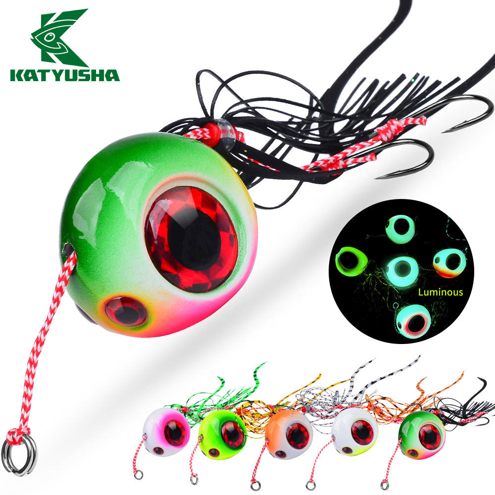 KATYUSHA Lead Slider Jig Lure with 3D Big Eye & Octopus Skirt Saltwater Fishing Bait 40g-180g
