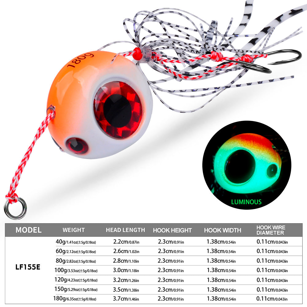 KATYUSHA Lead Slider Jig Lure with 3D Big Eye & Octopus Skirt Saltwater Fishing Bait 40g-180g