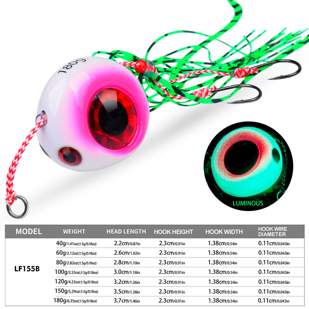 KATYUSHA Lead Slider Jig Lure with 3D Big Eye & Octopus Skirt Saltwater Fishing Bait 40g-180g