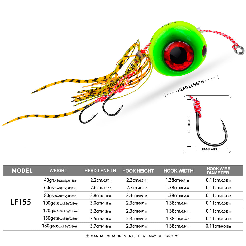 KATYUSHA Lead Slider Jig Lure with 3D Big Eye & Octopus Skirt Saltwater Fishing Bait 40g-180g