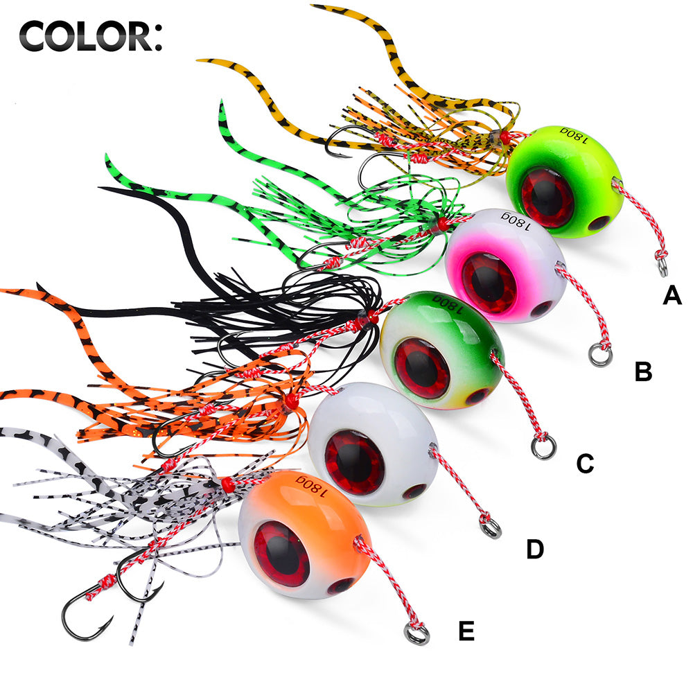 KATYUSHA Lead Slider Jig Lure with 3D Big Eye & Octopus Skirt Saltwater Fishing Bait 40g-180g