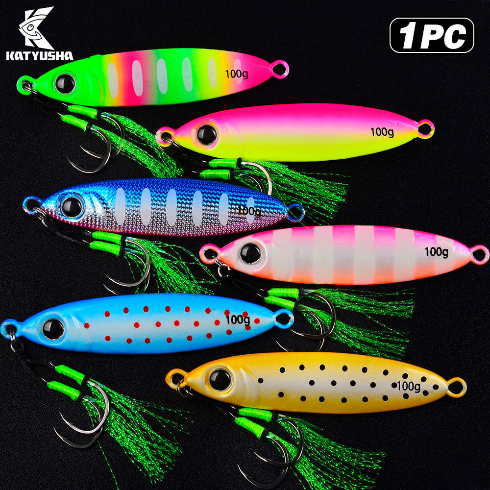 KATYUSHA 30–100g Luminous Metal Jig Lure with Feather Assist Hook