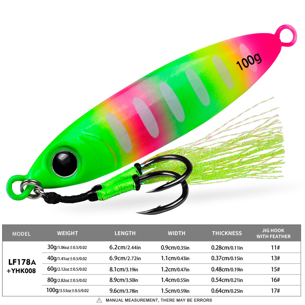 KATYUSHA 30–100g Luminous Metal Jig Lure with Feather Assist Hook