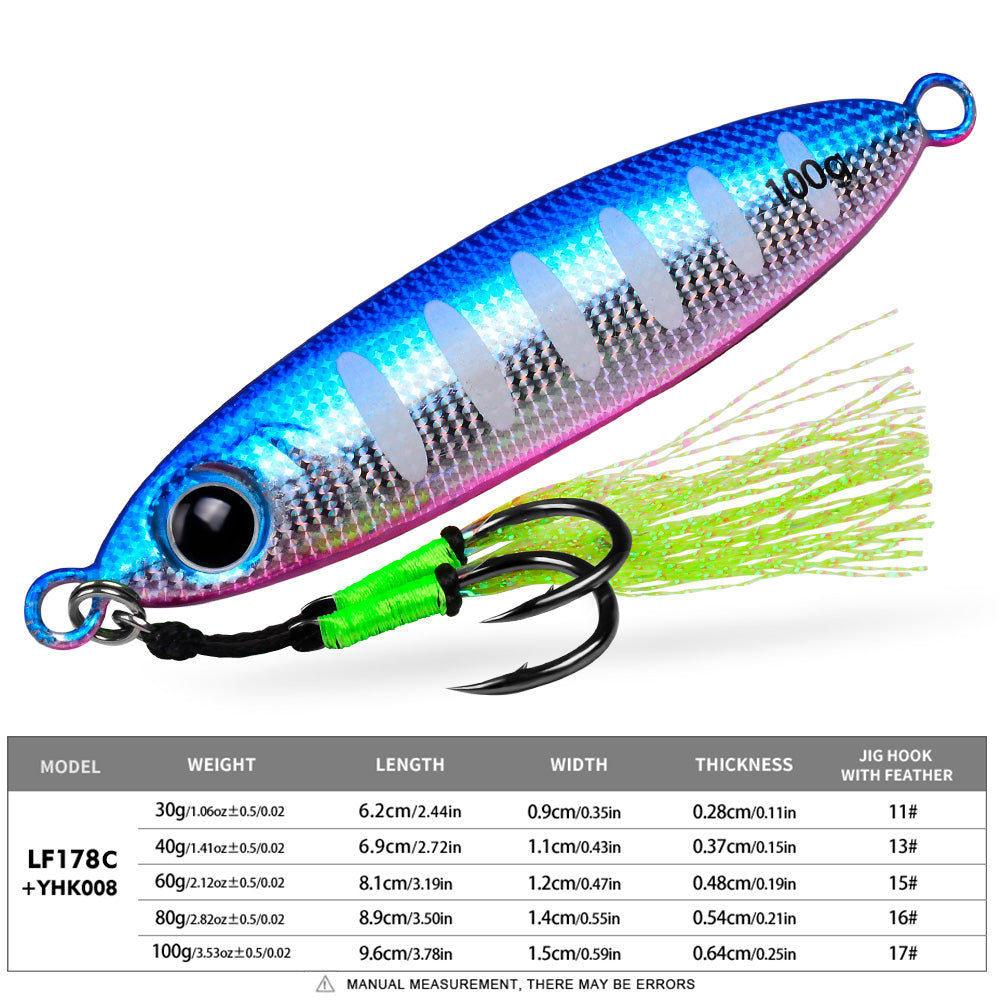KATYUSHA 30–100g Luminous Metal Jig Lure with Feather Assist Hook