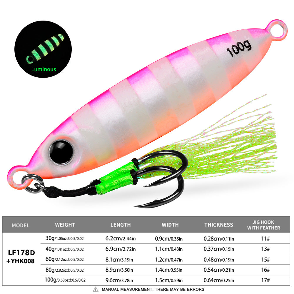 KATYUSHA 30–100g Luminous Metal Jig Lure with Feather Assist Hook
