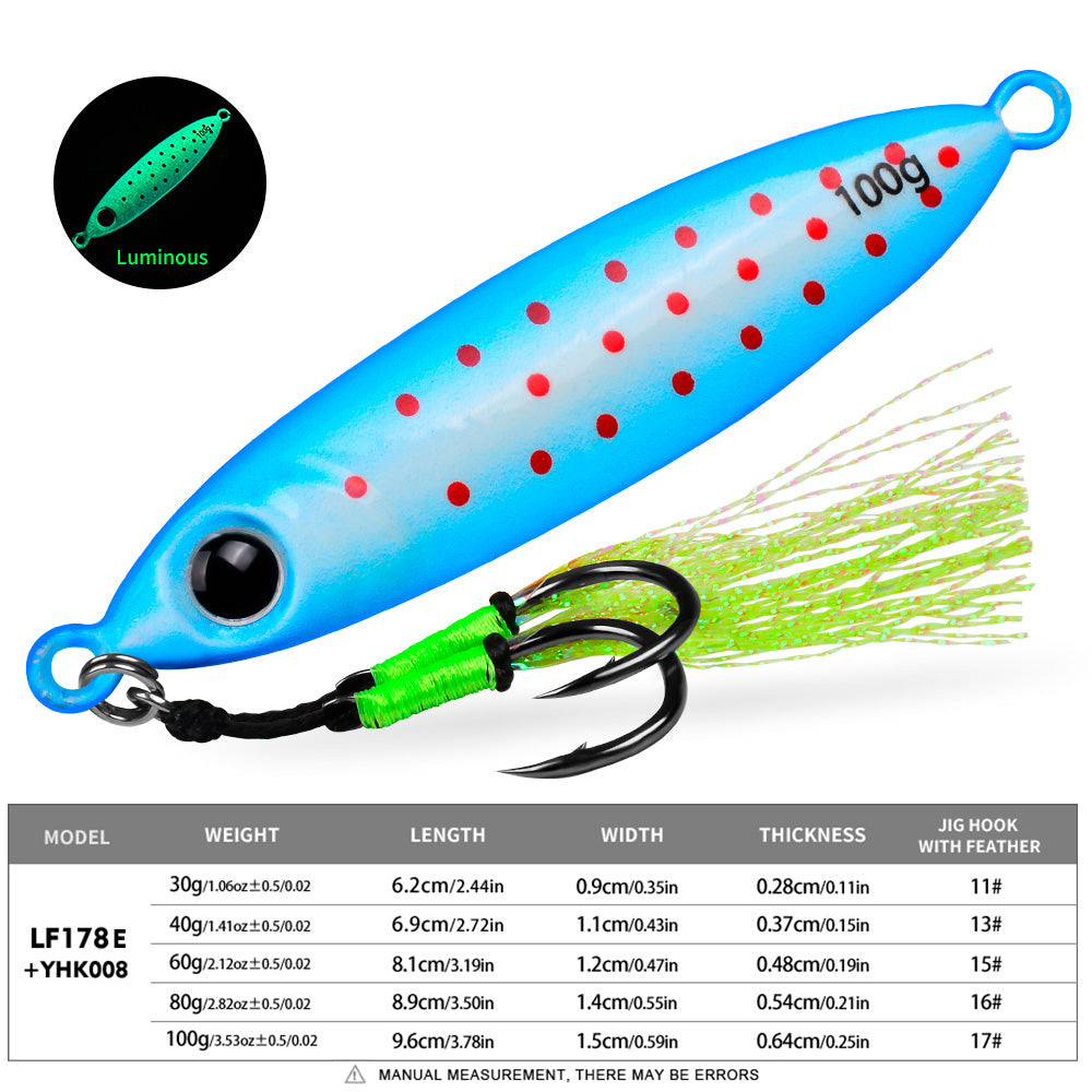 KATYUSHA 30–100g Luminous Metal Jig Lure with Feather Assist Hook