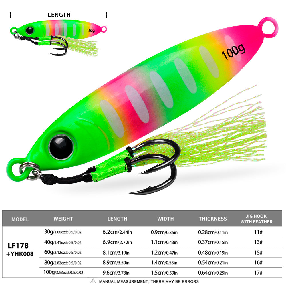 KATYUSHA 30–100g Luminous Metal Jig Lure with Feather Assist Hook