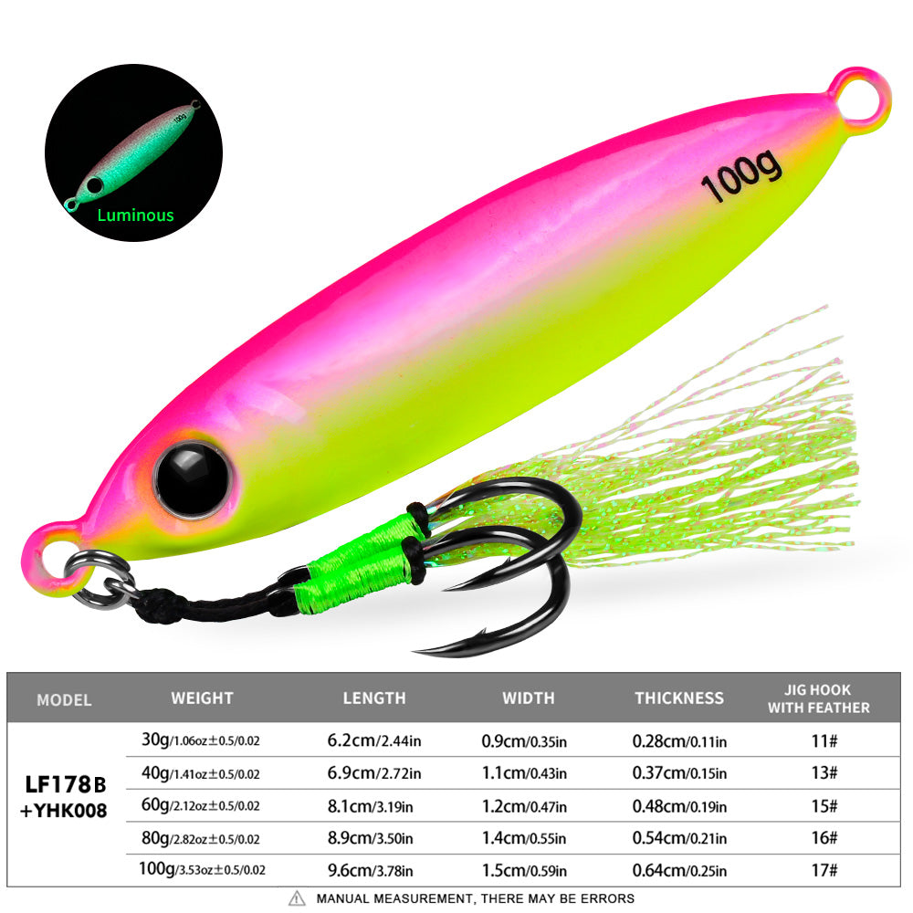 KATYUSHA 30–100g Luminous Metal Jig Lure with Feather Assist Hook