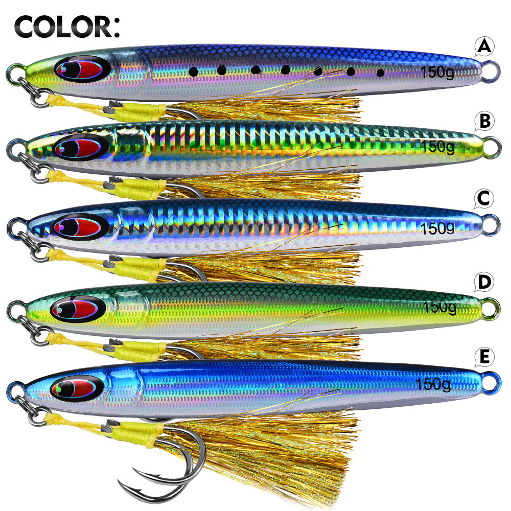 KATYUSHA Metal Jig Lure, 30g-150g, Realistic Fish Scale Design Saltwater Fast Sinking Vertical Jigging Bait(with Feather Assist Hook)