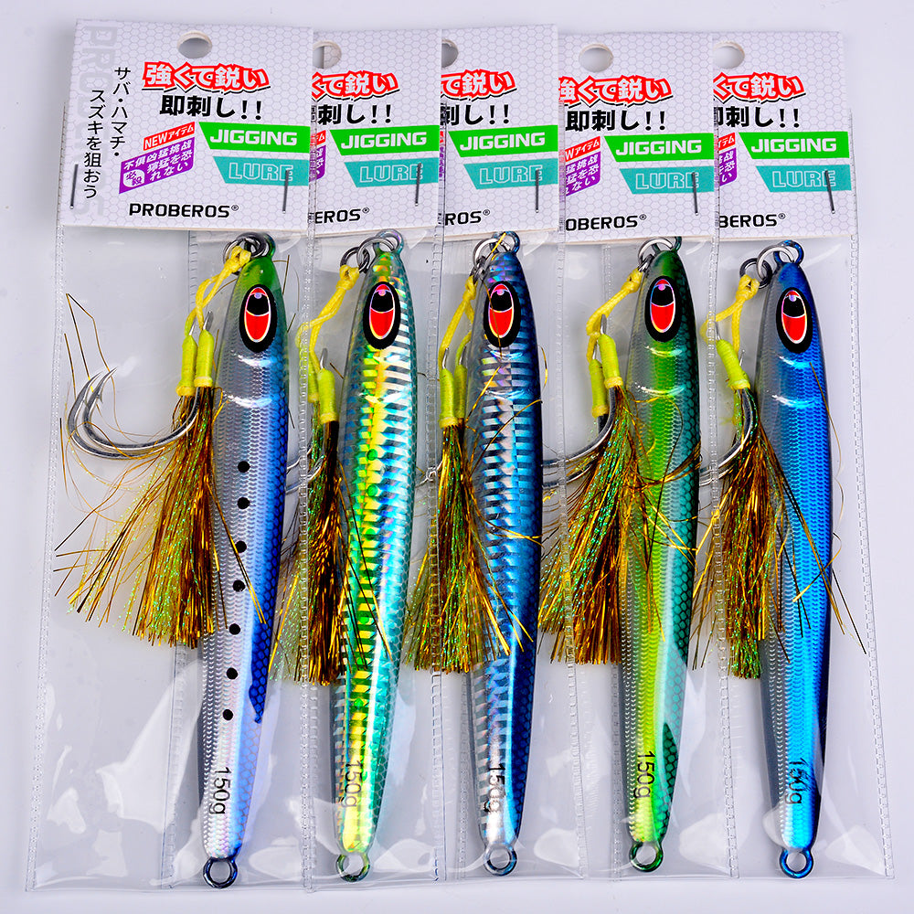 KATYUSHA Metal Jig Lure, 30g-150g, Realistic Fish Scale Design Saltwater Fast Sinking Vertical Jigging Bait(with Feather Assist Hook)