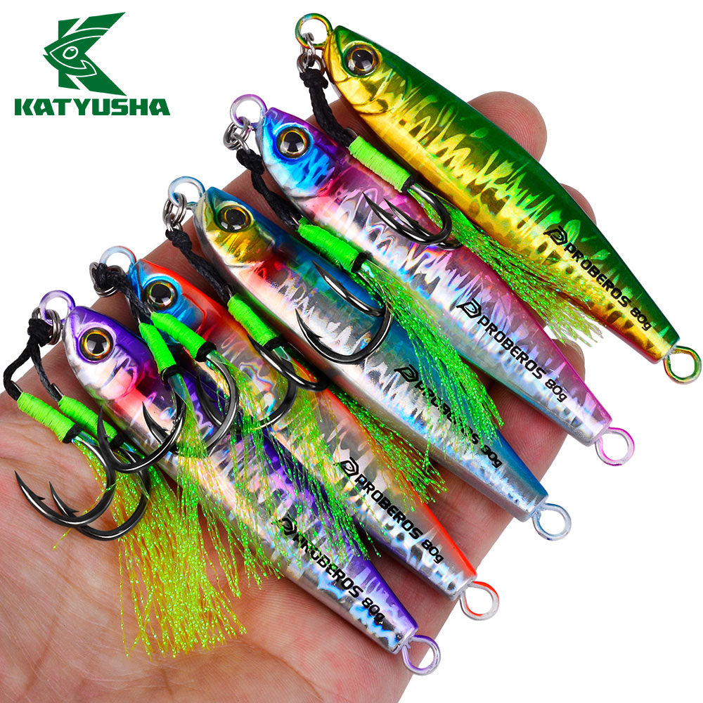 KATYUSHA Metal Jig Lure, 35g-80g, Multi-Color Holographic Fish Design Saltwater Vertical Jigging Bait, Realistic 3D Eye Finish