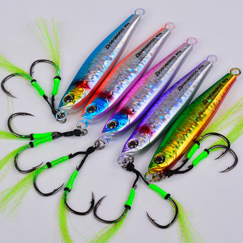 KATYUSHA Metal Jig Lure, 35g-80g, Multi-Color Holographic Fish Design Saltwater Vertical Jigging Bait, Realistic 3D Eye Finish