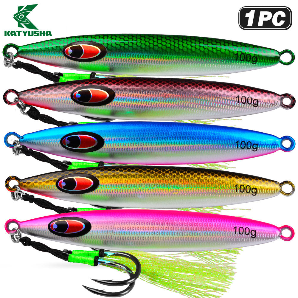 KATYUSHA Metal Jig Lure, with Feather Assist Hook, 20g-100g, Realistic Scale Design Offshore Fishing Jig