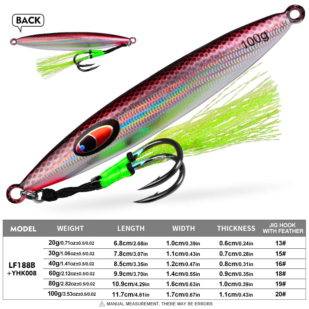 KATYUSHA Metal Jig Lure, with Feather Assist Hook, 20g-100g, Realistic Scale Design Offshore Fishing Jig