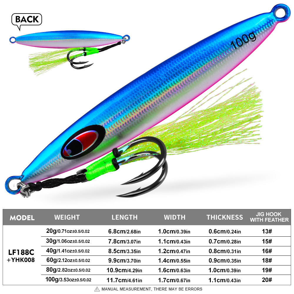 KATYUSHA Metal Jig Lure, with Feather Assist Hook, 20g-100g, Realistic Scale Design Offshore Fishing Jig