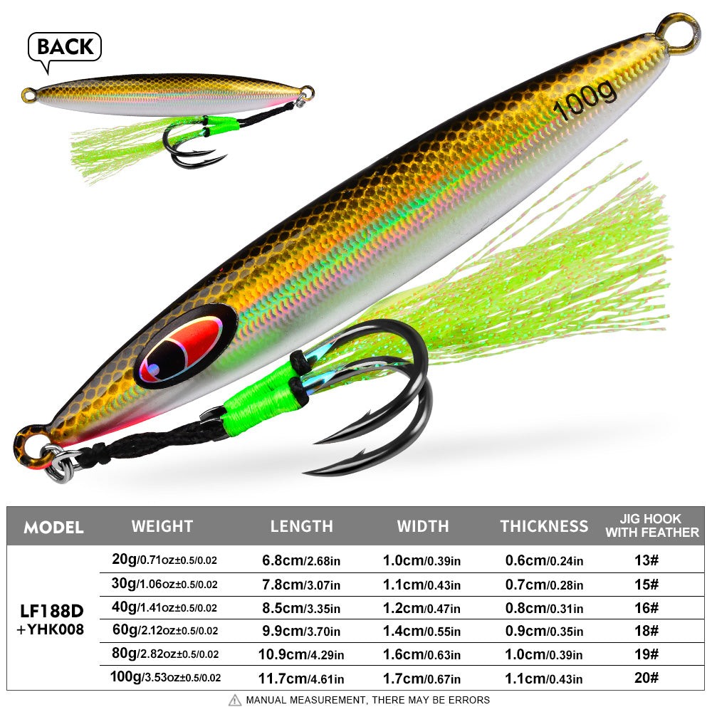 KATYUSHA Metal Jig Lure, with Feather Assist Hook, 20g-100g, Realistic Scale Design Offshore Fishing Jig