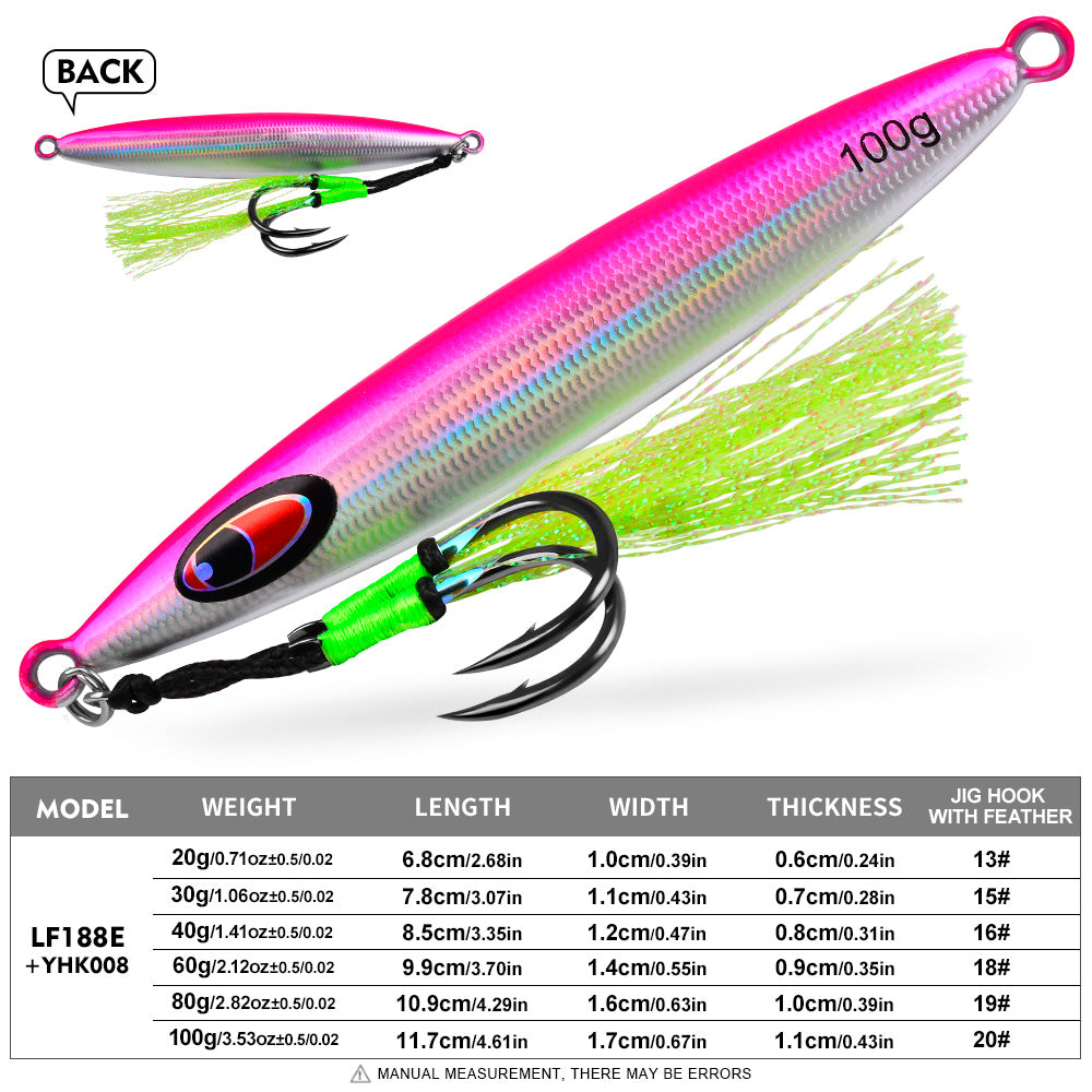 KATYUSHA Metal Jig Lure, with Feather Assist Hook, 20g-100g, Realistic Scale Design Offshore Fishing Jig