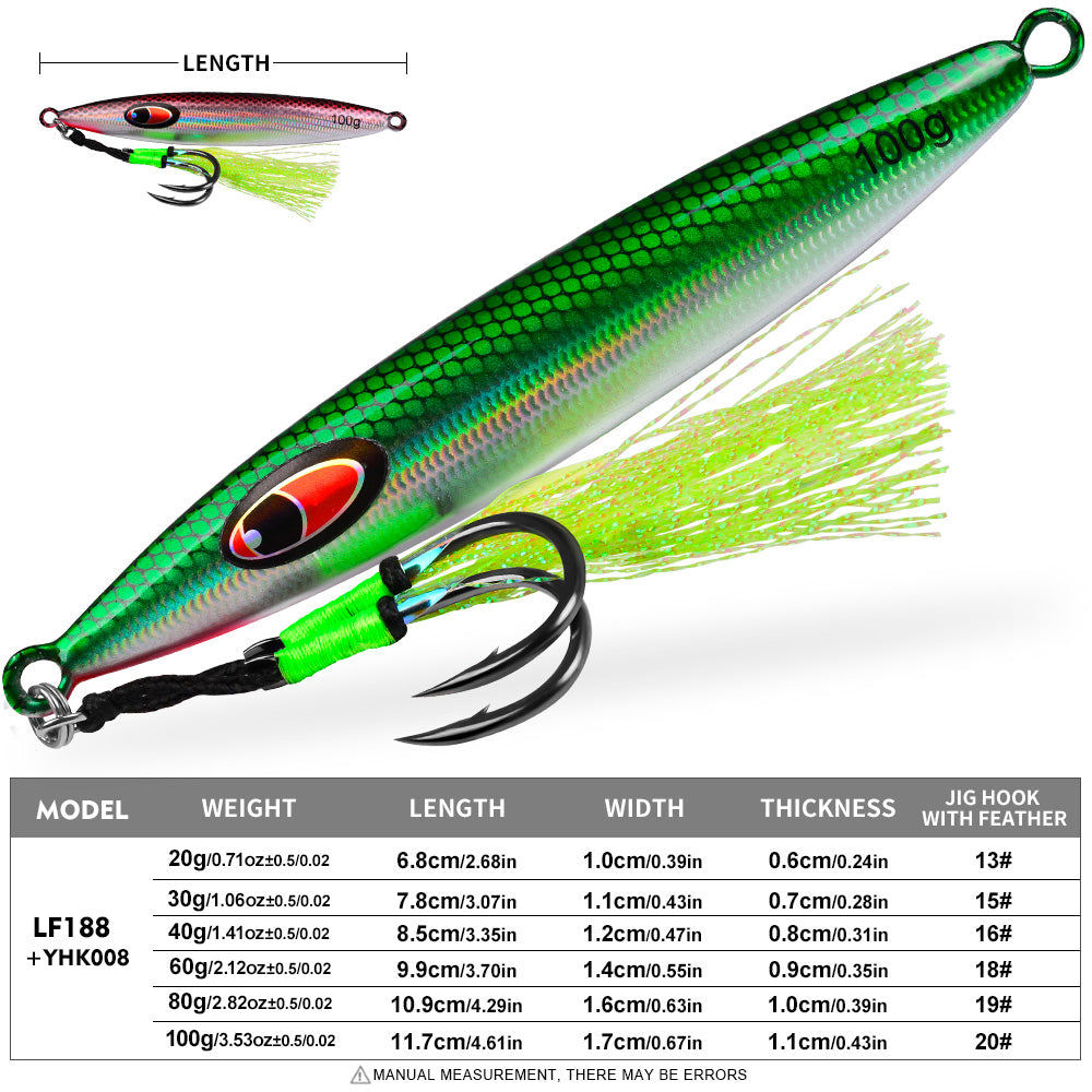 KATYUSHA Metal Jig Lure, with Feather Assist Hook, 20g-100g, Realistic Scale Design Offshore Fishing Jig