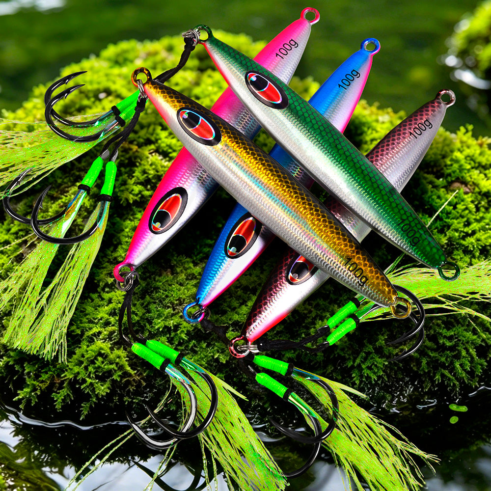 KATYUSHA Metal Jig Lure, with Feather Assist Hook, 20g-100g, Realistic Scale Design Offshore Fishing Jig