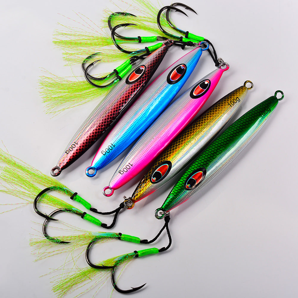 KATYUSHA Metal Jig Lure, with Feather Assist Hook, 20g-100g, Realistic Scale Design Offshore Fishing Jig