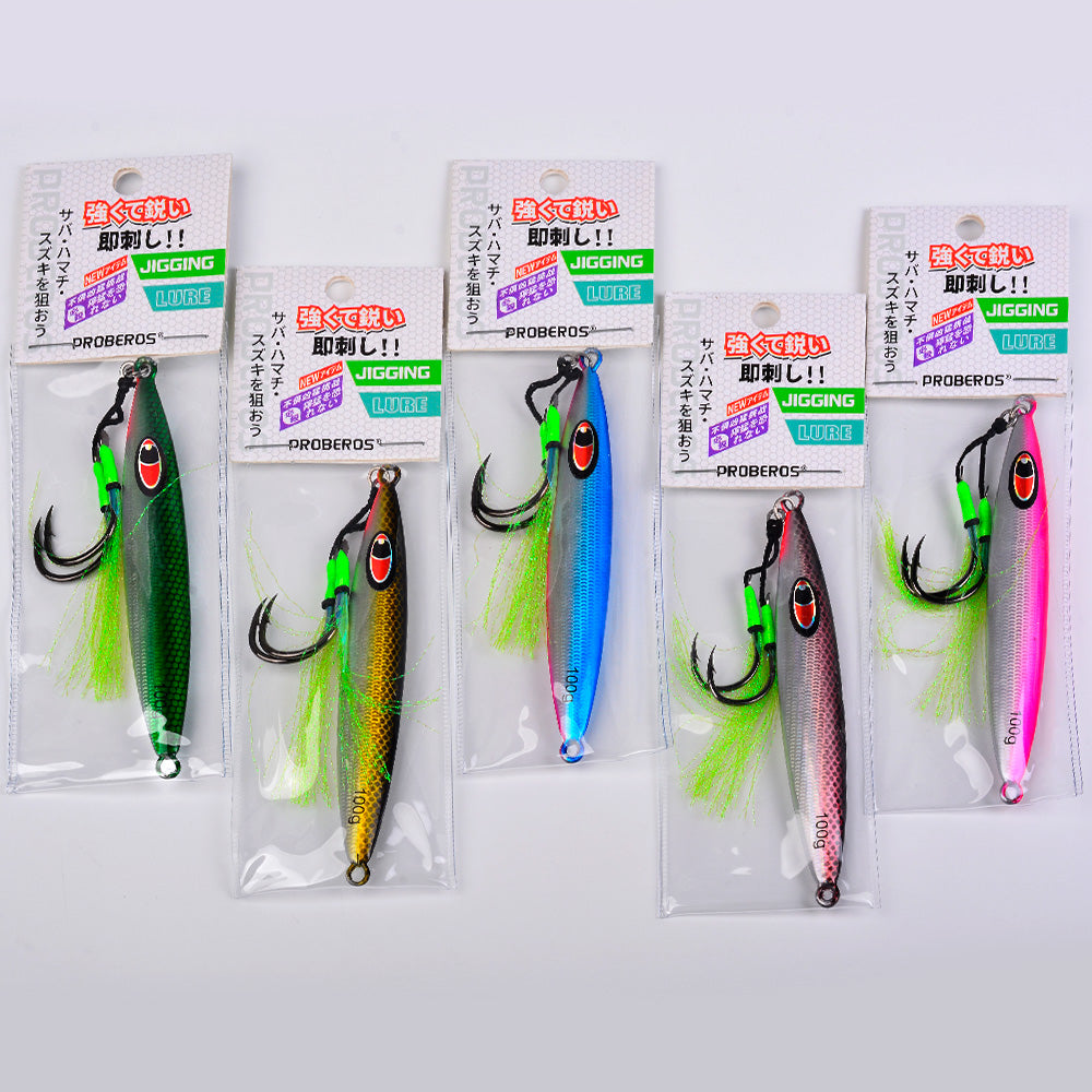 KATYUSHA Metal Jig Lure, with Feather Assist Hook, 20g-100g, Realistic Scale Design Offshore Fishing Jig