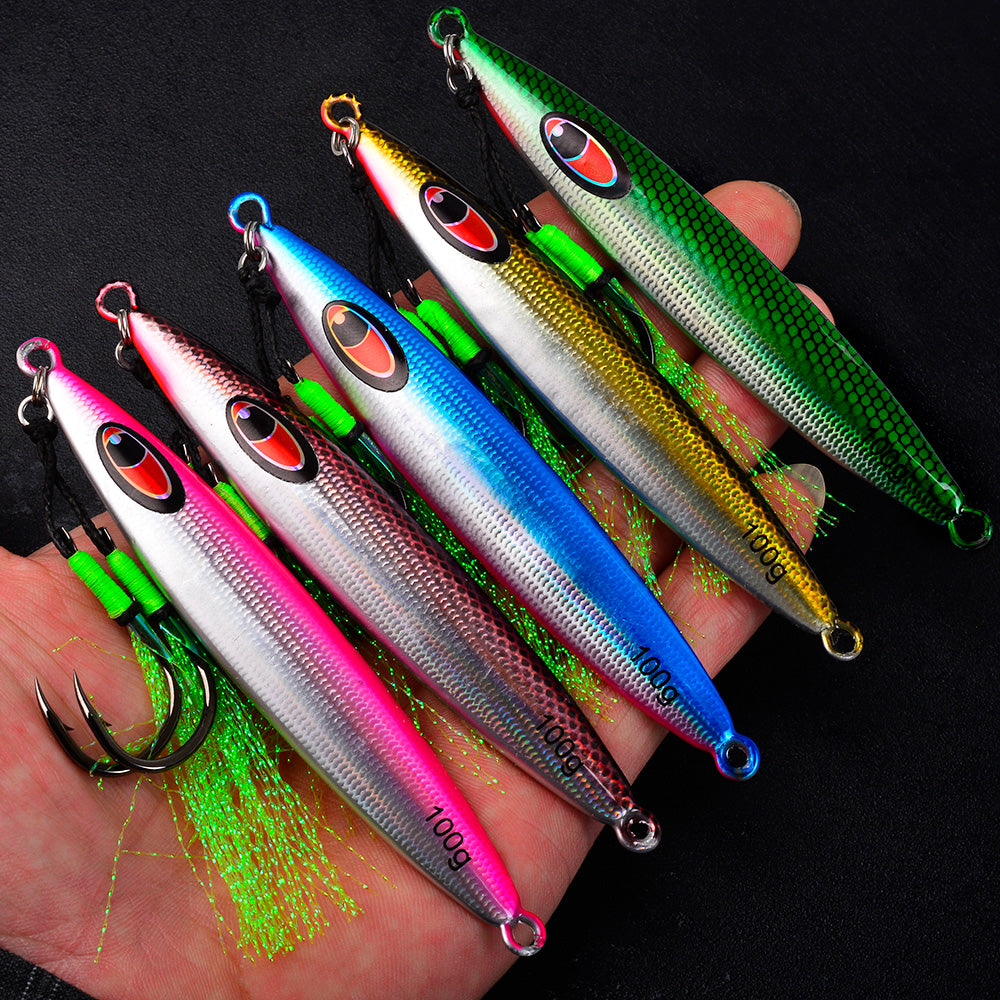 KATYUSHA Metal Jig Lure, with Feather Assist Hook, 20g-100g, Realistic Scale Design Offshore Fishing Jig