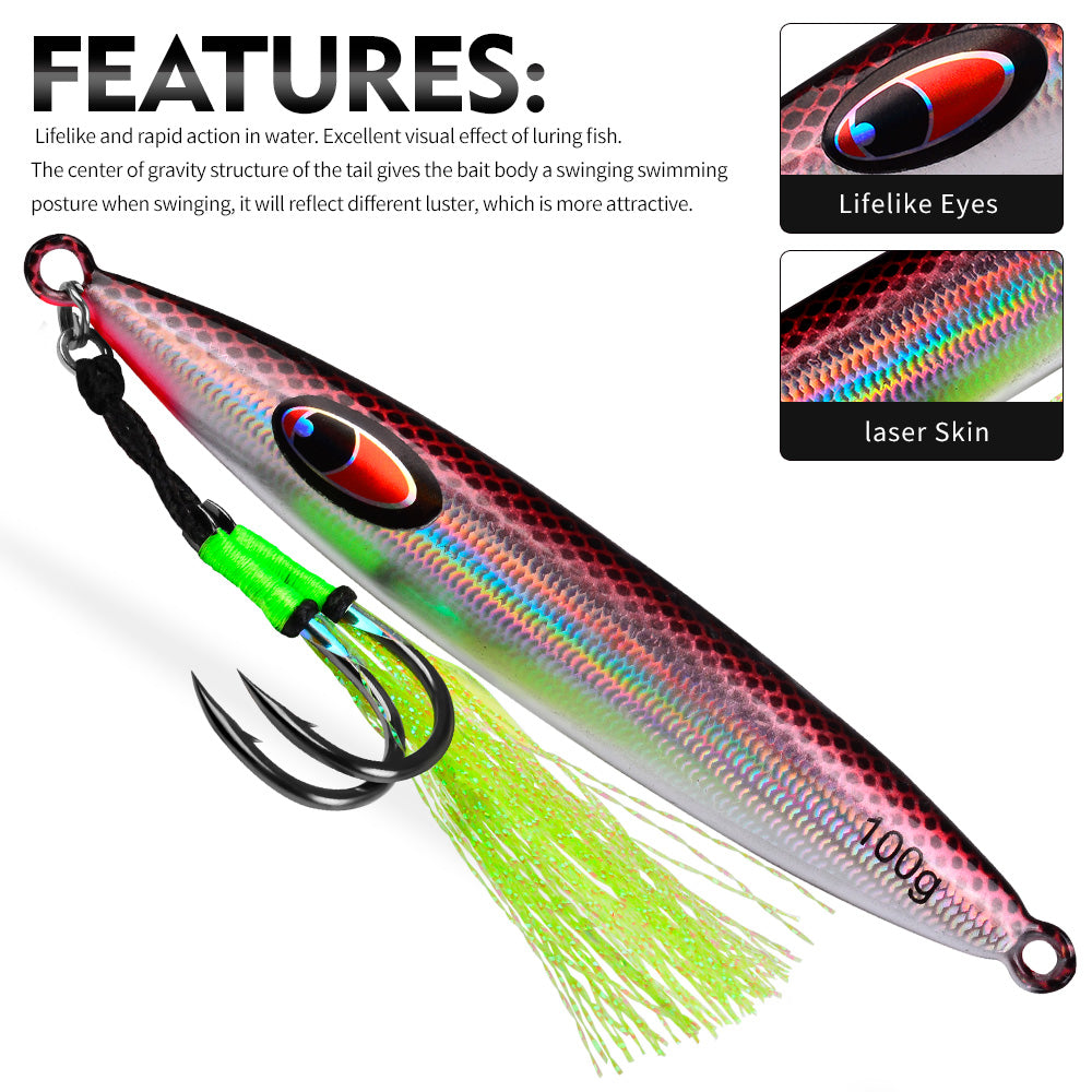 KATYUSHA Metal Jig Lure, with Feather Assist Hook, 20g-100g, Realistic Scale Design Offshore Fishing Jig