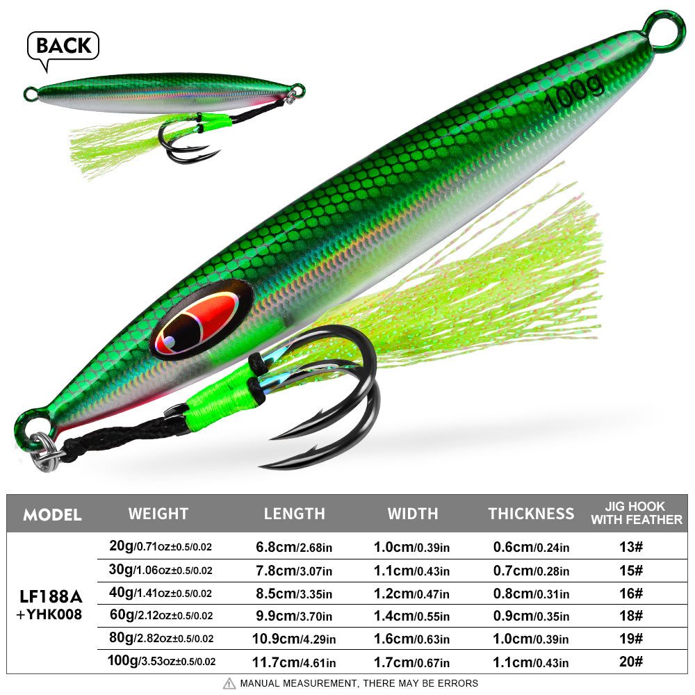 KATYUSHA Metal Jig Lure, with Feather Assist Hook, 20g-100g, Realistic Scale Design Offshore Fishing Jig