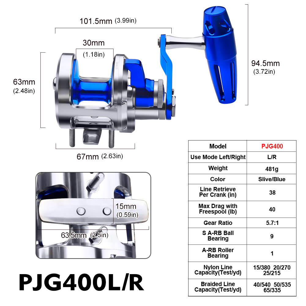 KATYUSHA PJG Jigging Reel Aluminum Alloy Jig Reel Zero Gap Smooth Drag Pre - Spooled PE Line Jigging Reel 300/ 400 Series Fishing Tackle - colour option PJG400