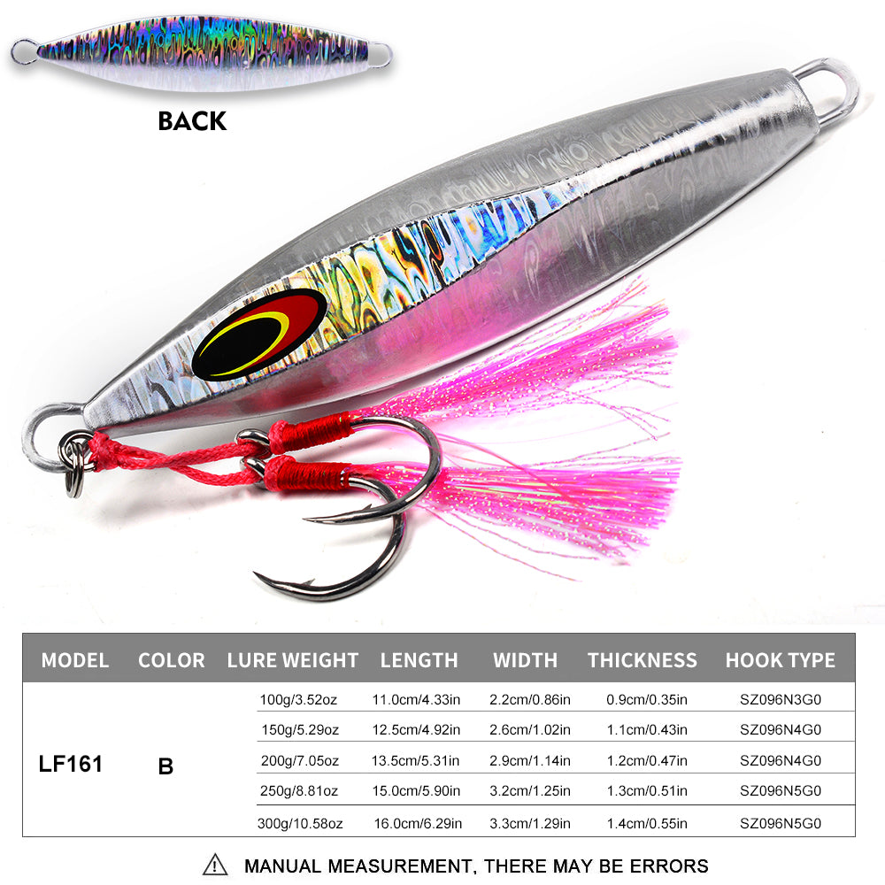 KATYUSHA Saltwater Luminous Striped Vertical Jigging Bait 100/ 150/ 200/ 250/ 300g Fast Sinking Jig for Offshore Fishing(with Assist Hook)