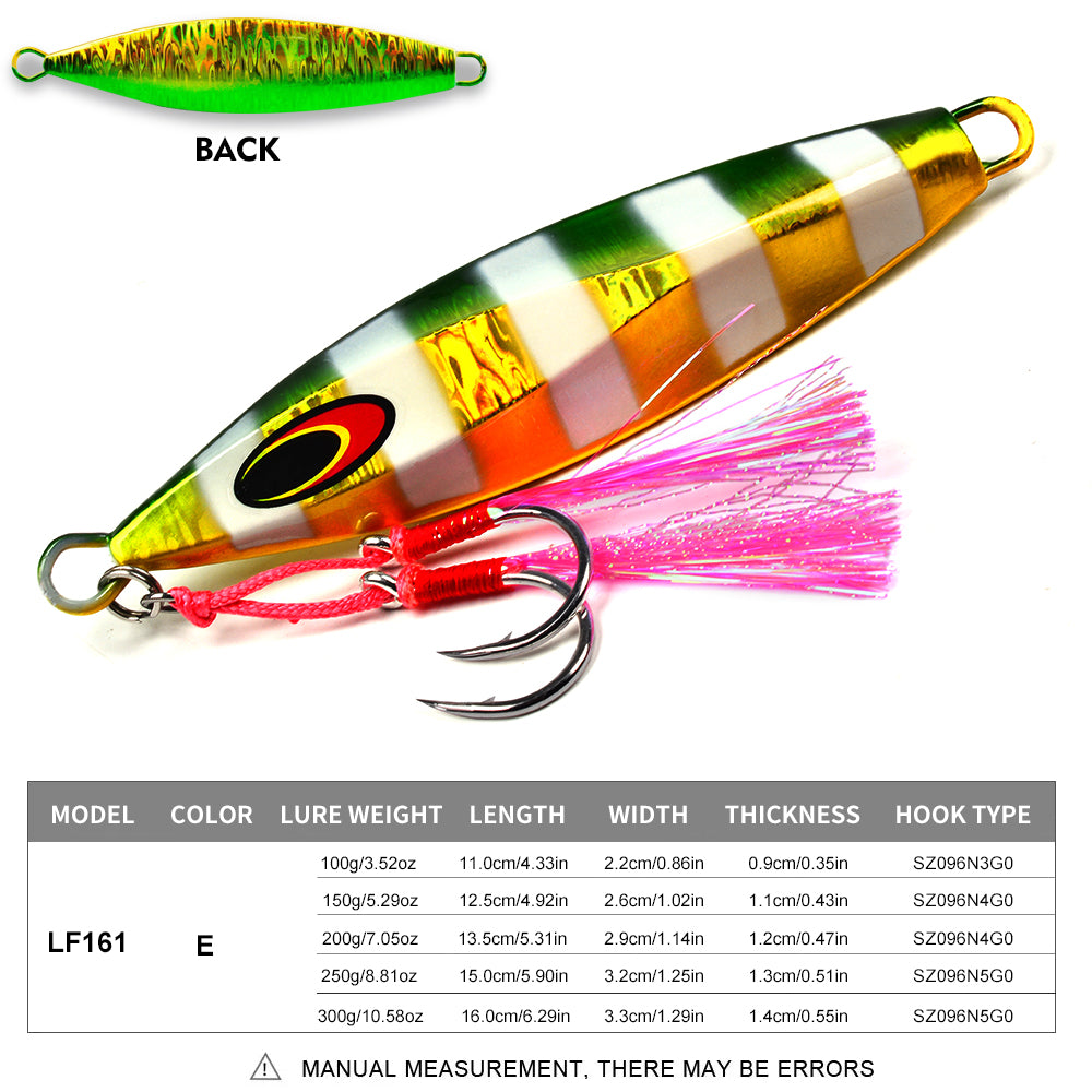 KATYUSHA Saltwater Luminous Striped Vertical Jigging Bait 100/ 150/ 200/ 250/ 300g Fast Sinking Jig for Offshore Fishing(with Assist Hook)