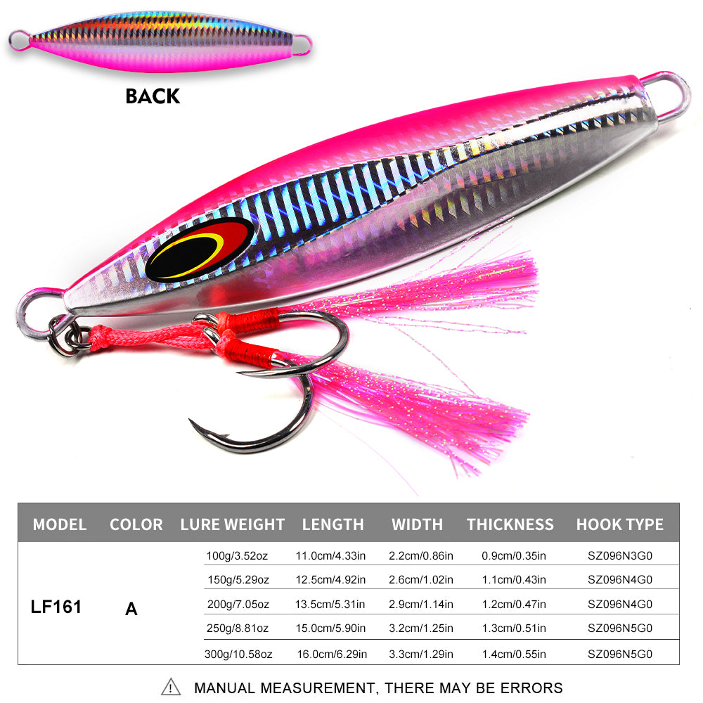 KATYUSHA Saltwater Luminous Striped Vertical Jigging Bait 100/ 150/ 200/ 250/ 300g Fast Sinking Jig for Offshore Fishing(with Assist Hook)