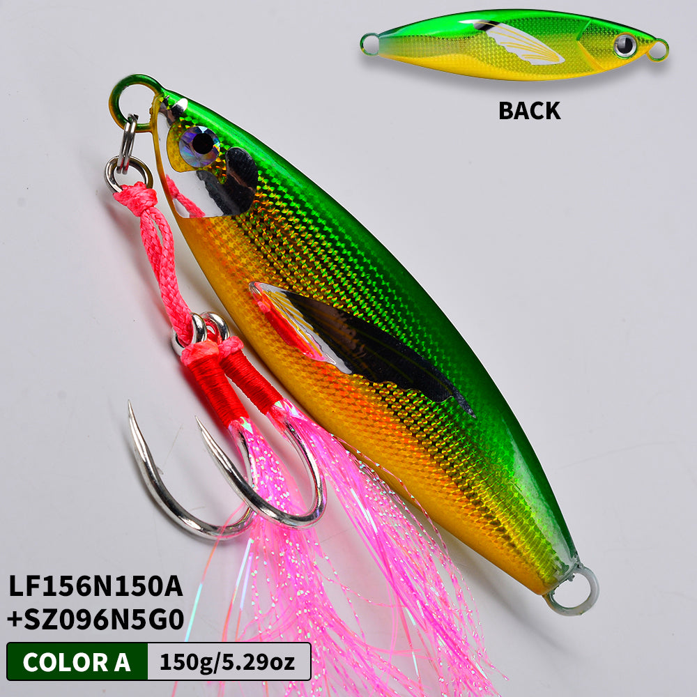 KATYUSHA Saltwater Vertical Jigging Bait, Lifelike Wing Design Metal Jig Lure, 30g-150g, 6 Colors（ with Assist Hook）