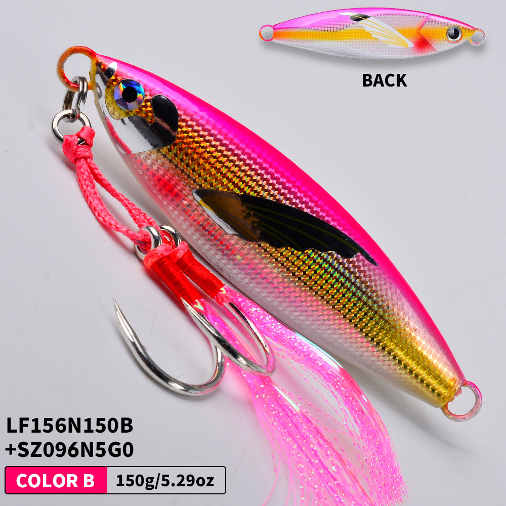 KATYUSHA Saltwater Vertical Jigging Bait, Lifelike Wing Design Metal Jig Lure, 30g-150g, 6 Colors（ with Assist Hook）