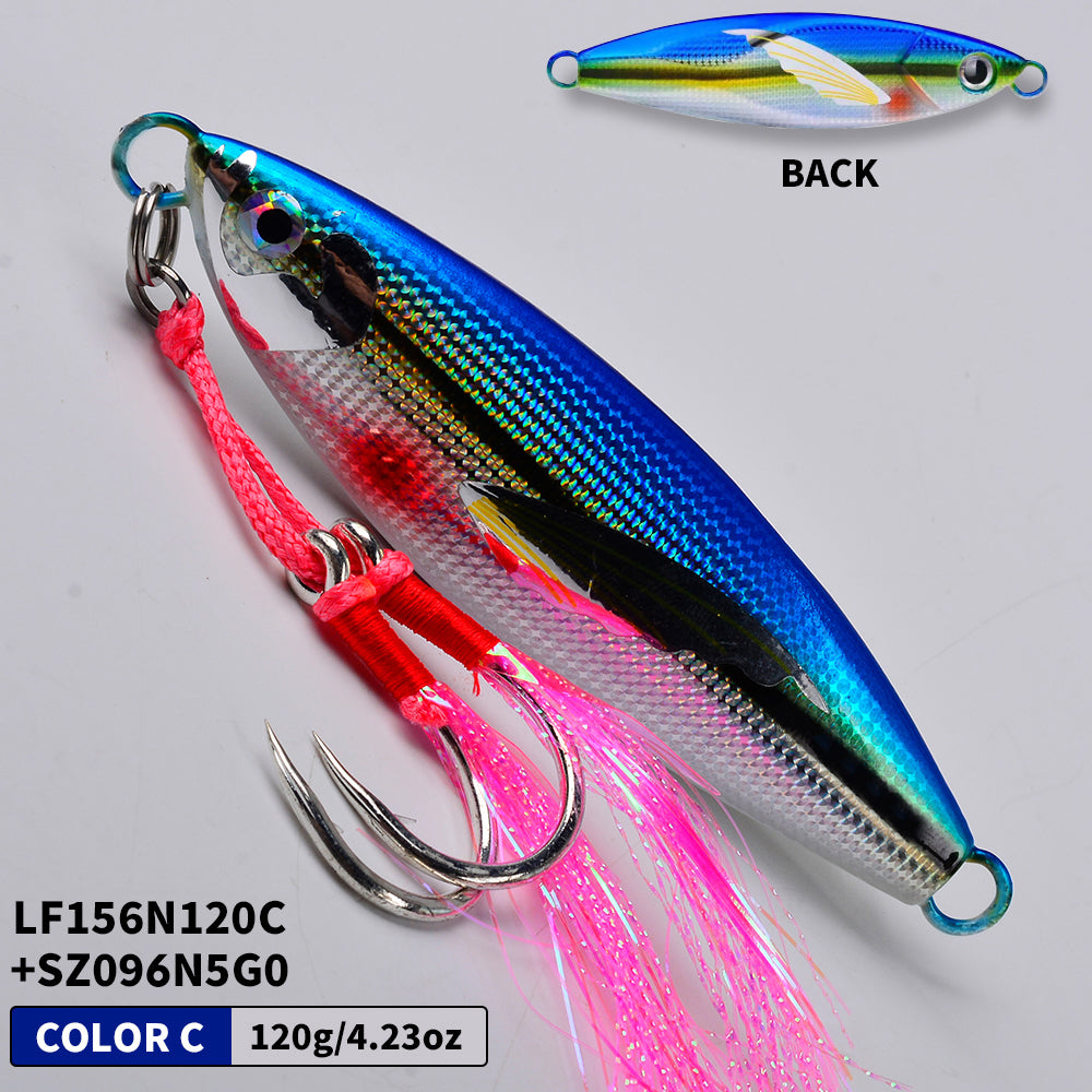 KATYUSHA Saltwater Vertical Jigging Bait, Lifelike Wing Design Metal Jig Lure, 30g-150g, 6 Colors（ with Assist Hook）