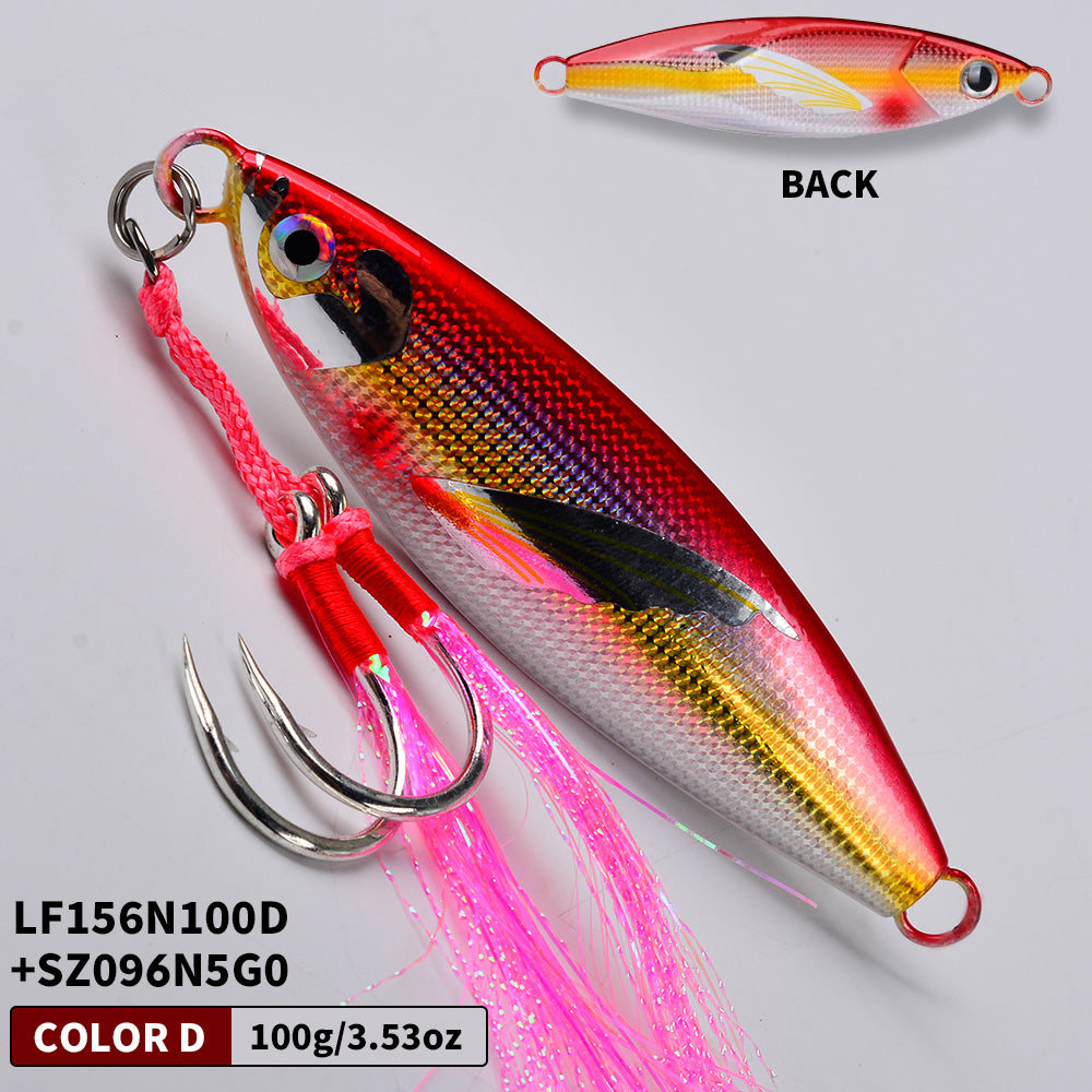 KATYUSHA Saltwater Vertical Jigging Bait, Lifelike Wing Design Metal Jig Lure, 30g-150g, 6 Colors（ with Assist Hook）