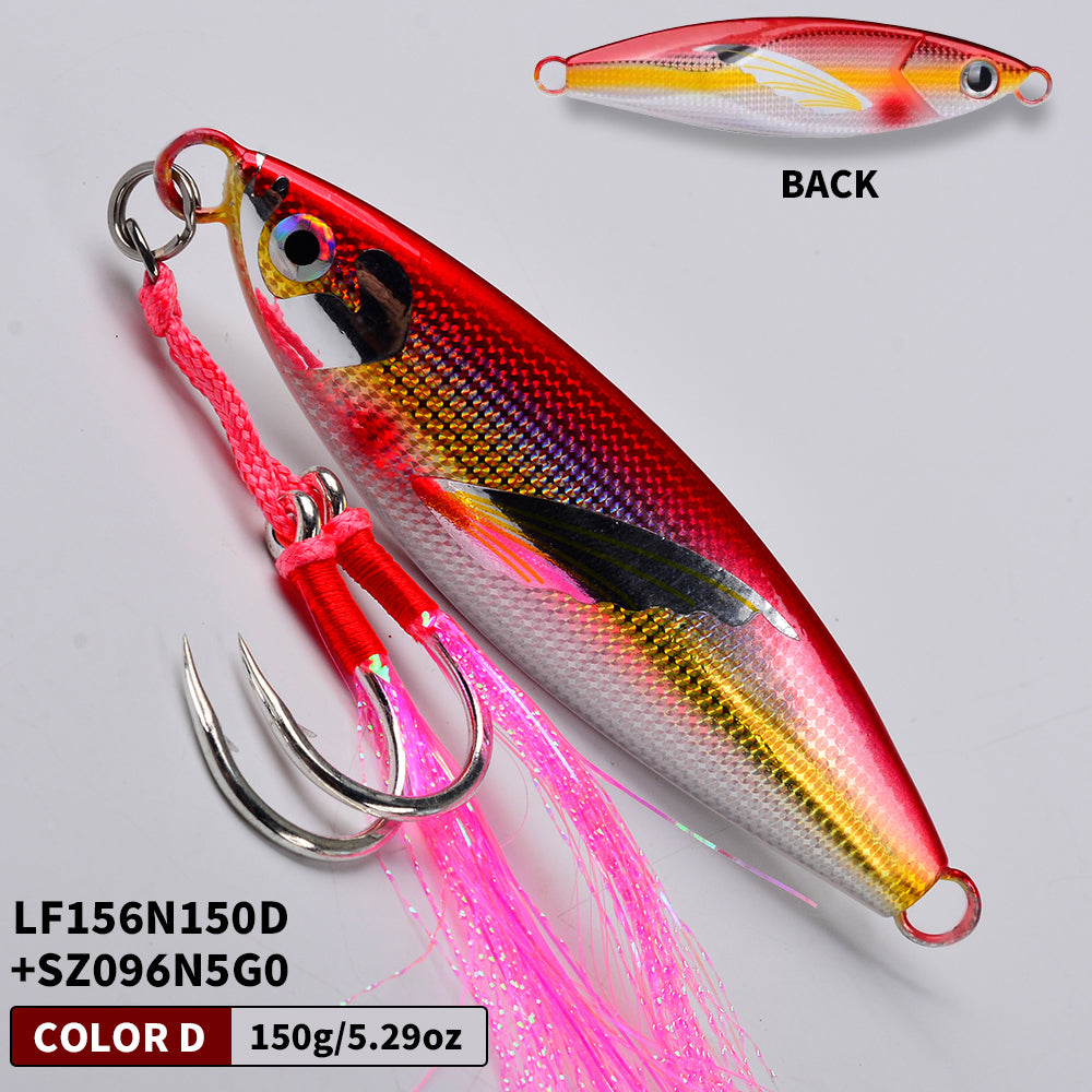 KATYUSHA Saltwater Vertical Jigging Bait, Lifelike Wing Design Metal Jig Lure, 30g-150g, 6 Colors（ with Assist Hook）