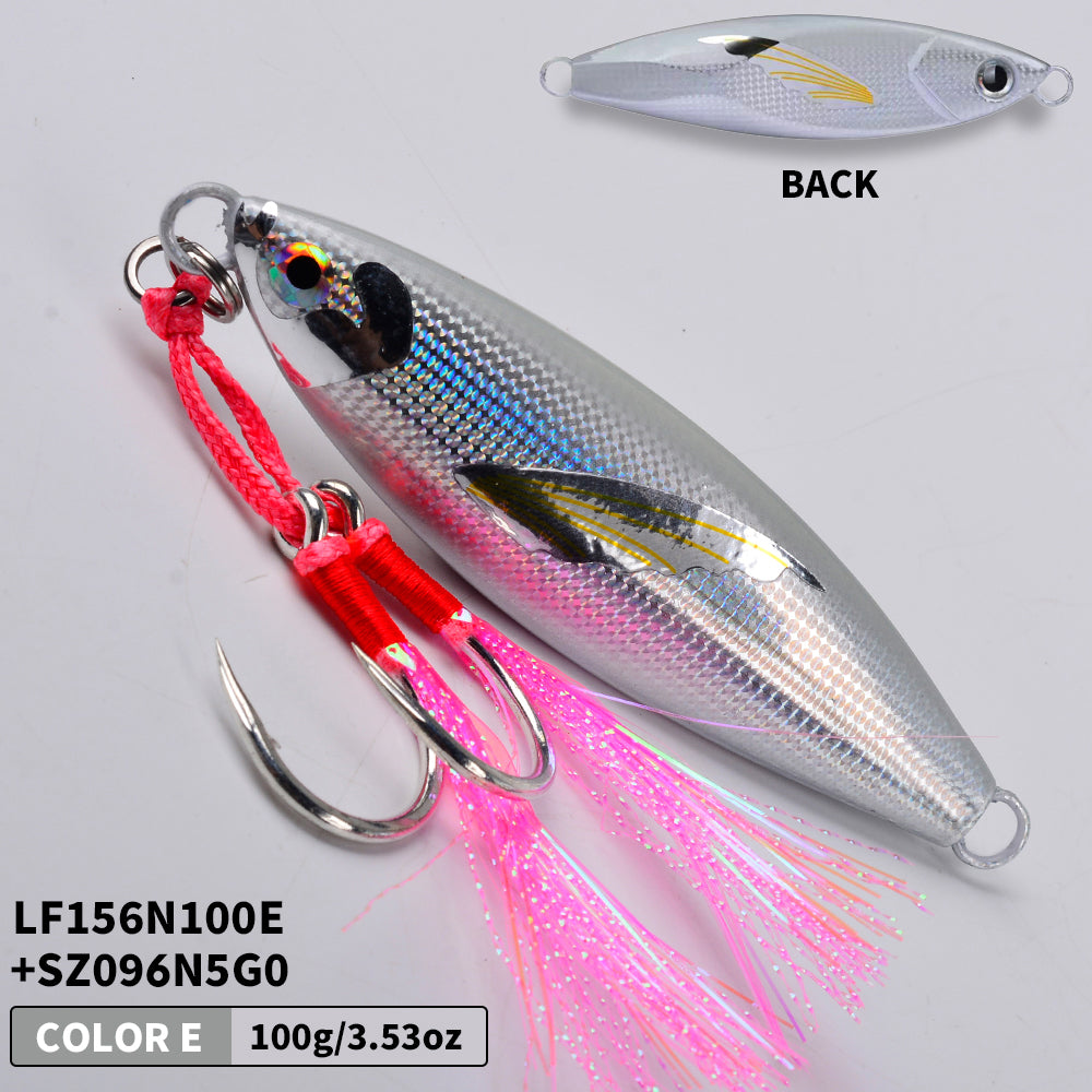 KATYUSHA Saltwater Vertical Jigging Bait, Lifelike Wing Design Metal Jig Lure, 30g-150g, 6 Colors（ with Assist Hook）