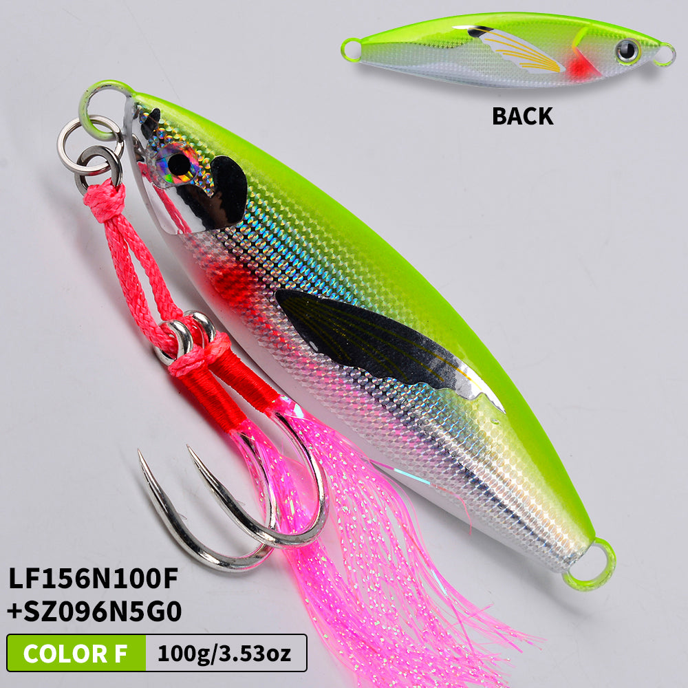 KATYUSHA Saltwater Vertical Jigging Bait, Lifelike Wing Design Metal Jig Lure, 30g-150g, 6 Colors（ with Assist Hook）