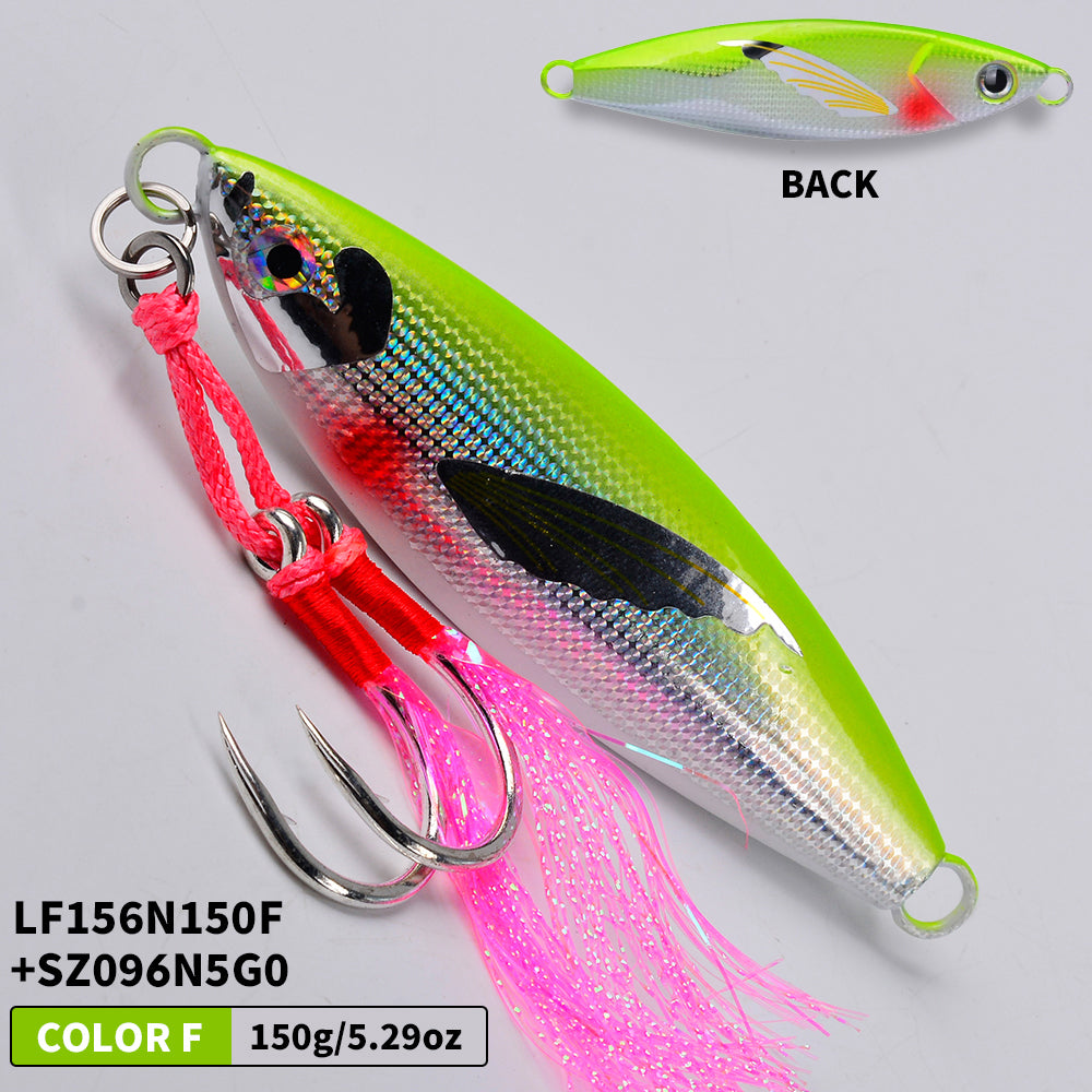 KATYUSHA Saltwater Vertical Jigging Bait, Lifelike Wing Design Metal Jig Lure, 30g-150g, 6 Colors（ with Assist Hook）