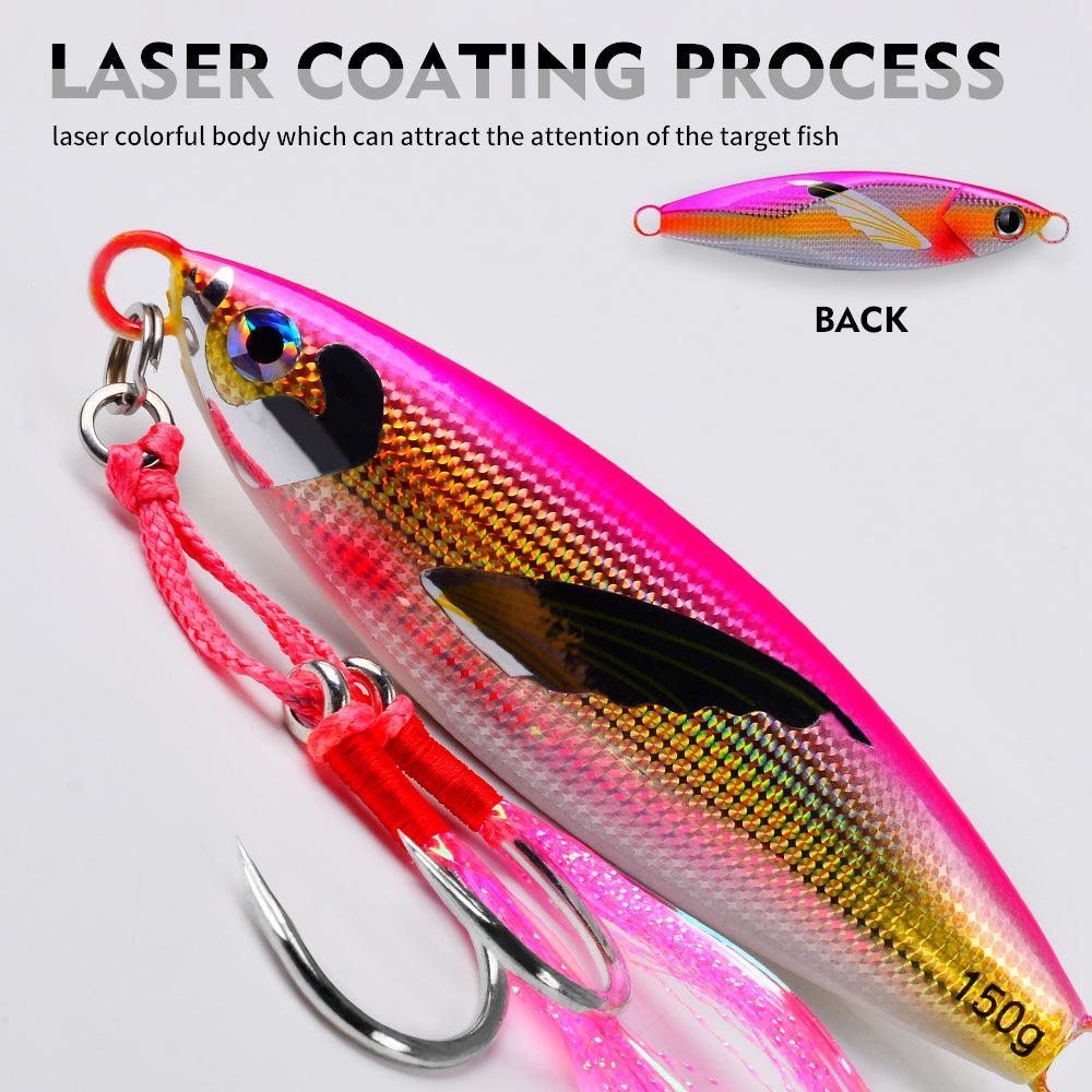 KATYUSHA Saltwater Vertical Jigging Bait, Lifelike Wing Design Metal Jig Lure, 30g-150g, 6 Colors（ with Assist Hook）