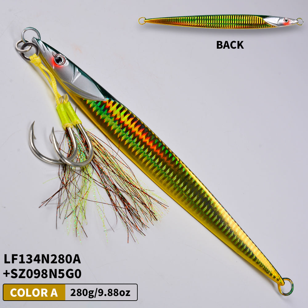 KATYUSHA Saltwater Vertical Jigging Bait with Realistic Fish Head Design Metal Jig Lure, 80g-300g, Multi-Color Options, with Assist Hook